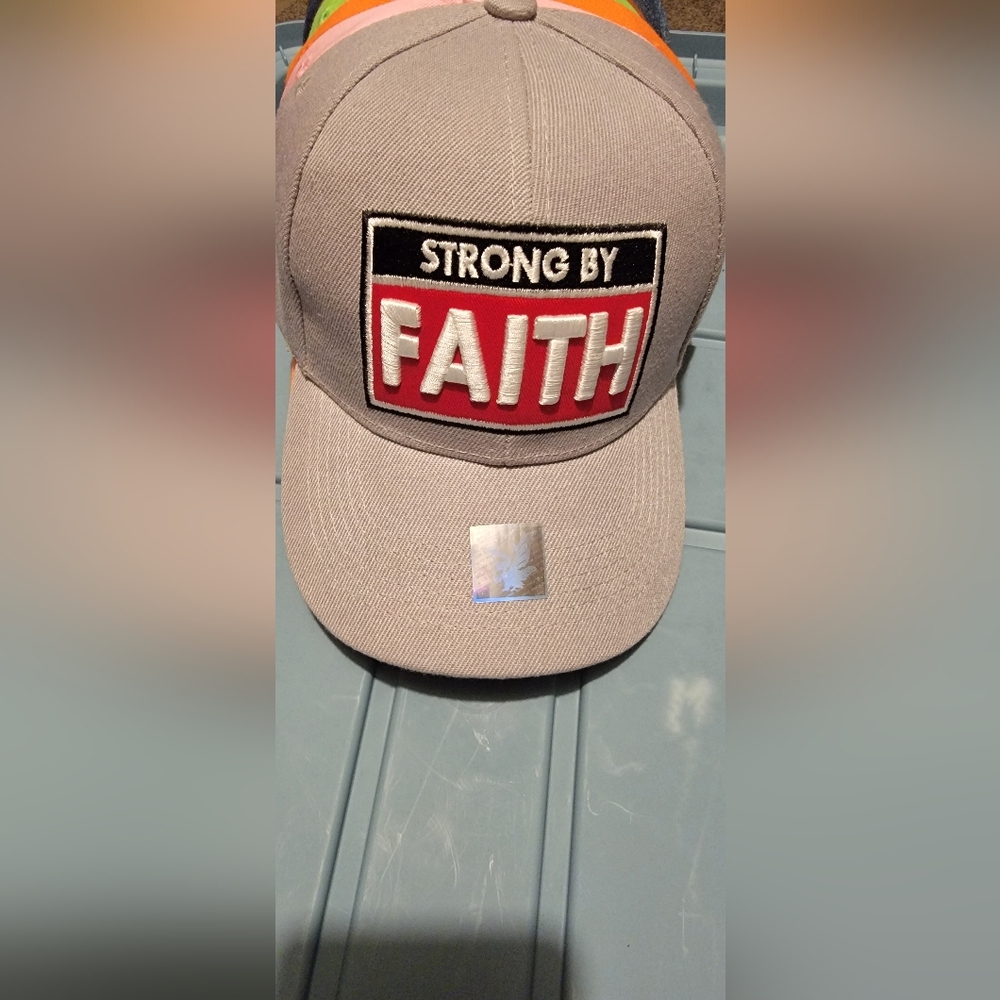 New Tan strong by faith adjustable baseball cap